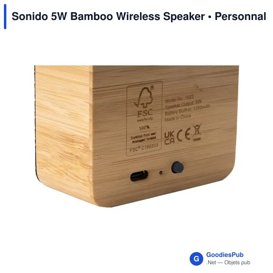 Enceinte sans fil personnalisable en bambou avec logo - Sonido 5W - Image 2