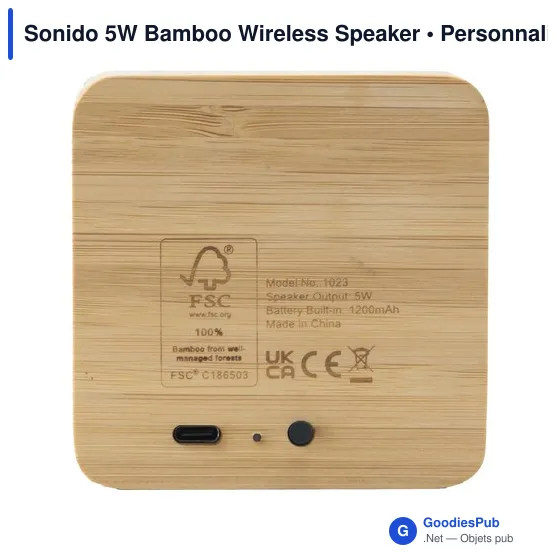 Enceinte sans fil personnalisable en bambou avec logo - Sonido 5W - Image 3