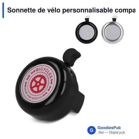 Sonnette de vélo personnalisable compacte en aluminium avec logo - Noir ou argent