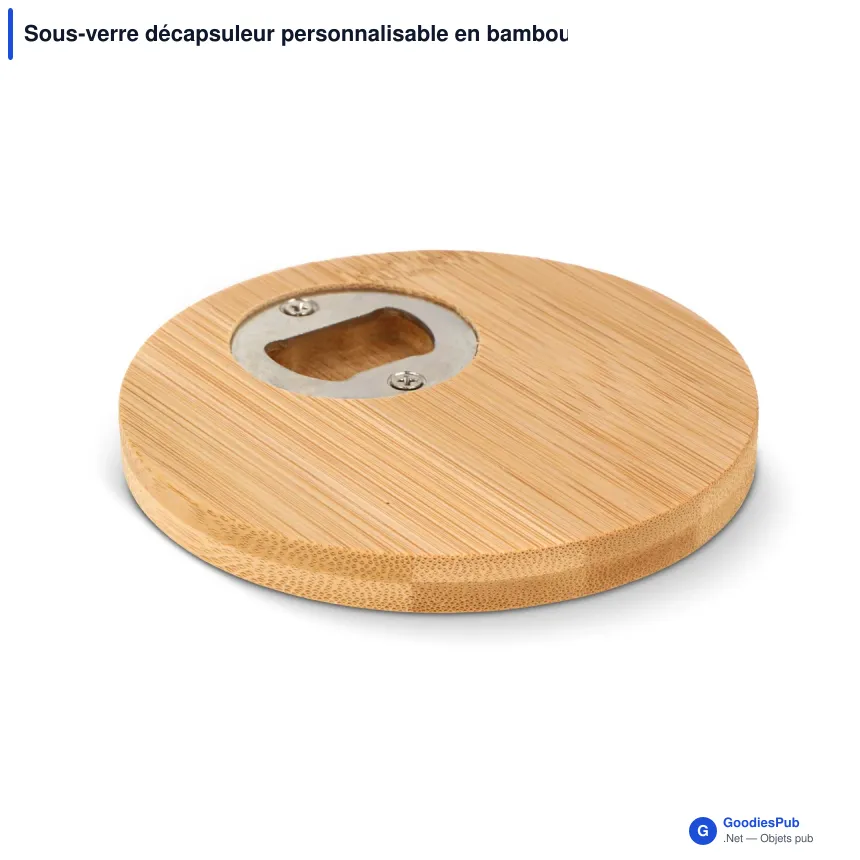 Sous-verre décapsuleur personnalisable en bambou et inox avec logo - Bambou - Image 2