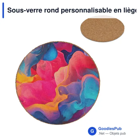Sous-verre rond personnalisable en liège naturel avec logo - Liège