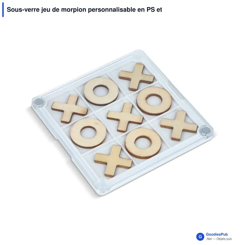 Sous-verre jeu de morpion personnalisable en PS et bois avec logo - Tic-Tac-Toe - Image 2