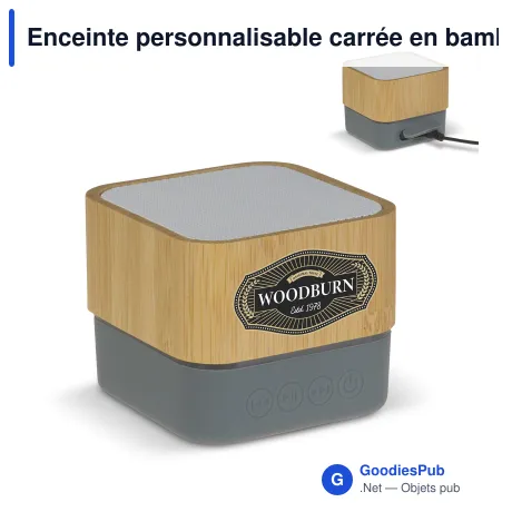 Enceinte personnalisable carrée en bambou 3 W avec logo - Square