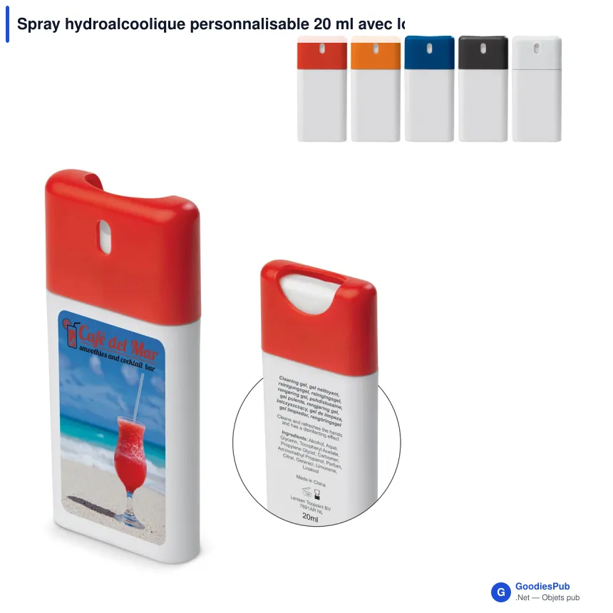Spray hydroalcoolique personnalisable 20 ml avec logo - Format poche - Image 1
