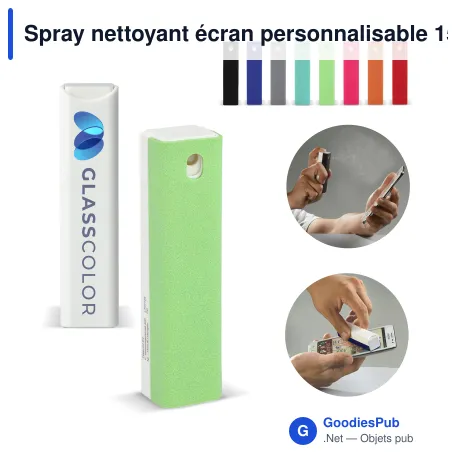 Spray nettoyant écran personnalisable 15 ml avec logo - Bicolore microfibre