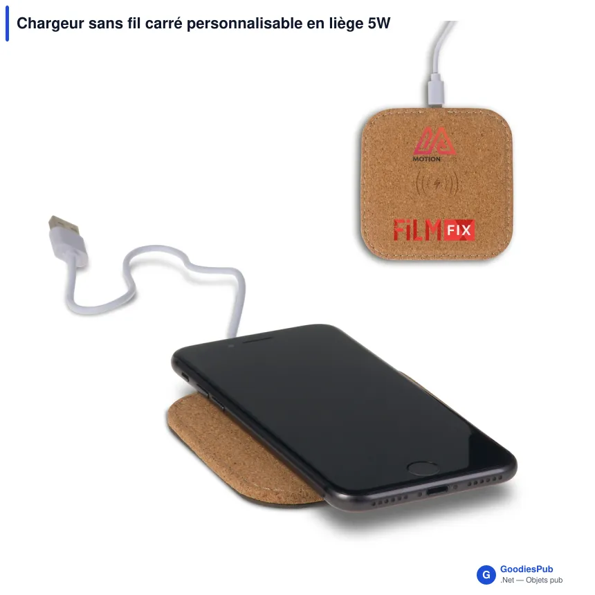 Chargeur sans fil carré personnalisable en liège 5W avec logo - Cork - Image 1