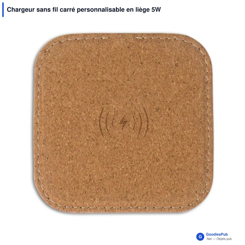 Chargeur sans fil carré personnalisable en liège 5W avec logo - Cork - Image 2