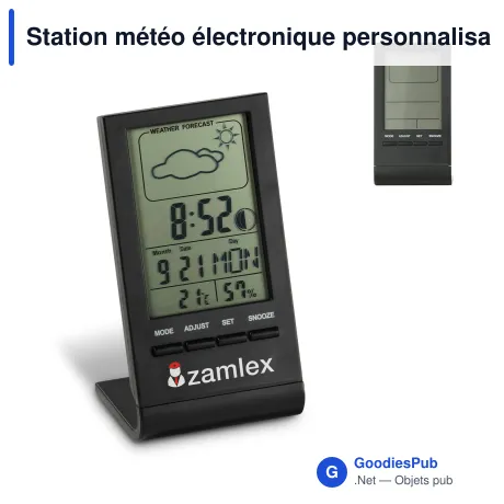 Station météo électronique personnalisable noire avec logo - Bureau