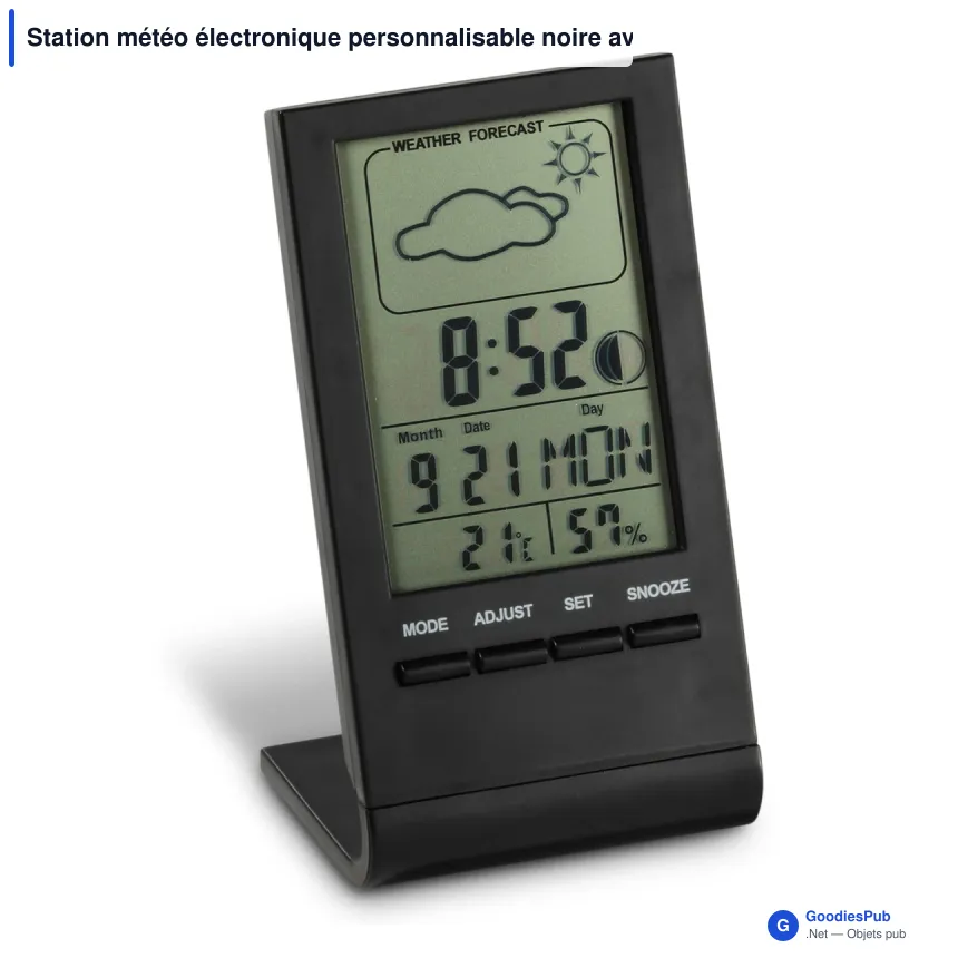 Station météo électronique personnalisable noire avec logo - Bureau - Image 2