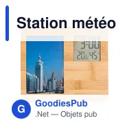 Station météo personnalisable en bambou avec logo - Colton - Miniature 1