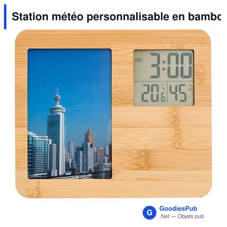 Station météo personnalisable en bambou avec logo - Colton