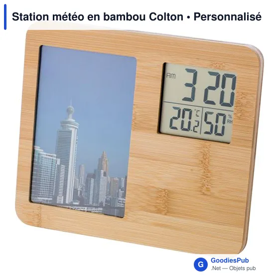 Station météo personnalisable en bambou avec logo - Colton - Image 2