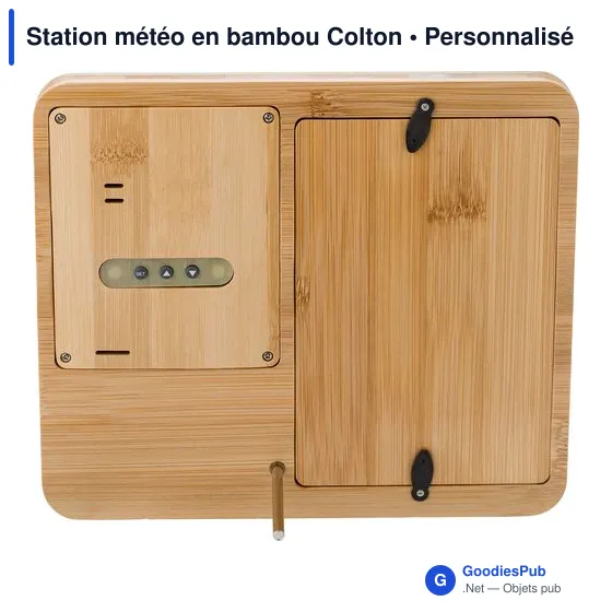 Station météo personnalisable en bambou avec logo - Colton - Image 3