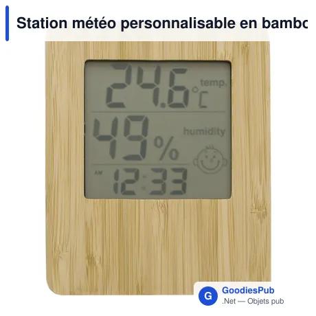 Station météo personnalisable en bambou et ABS avec logo - Piper