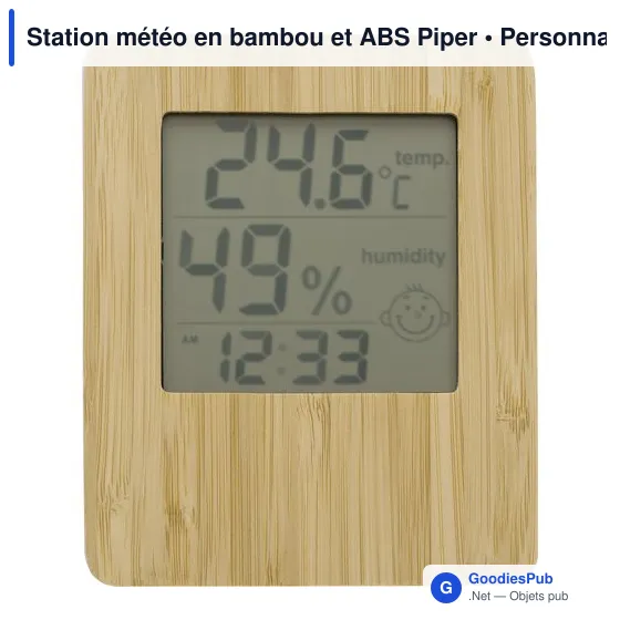 Station météo personnalisable en bambou et ABS avec logo - Piper - Image 1
