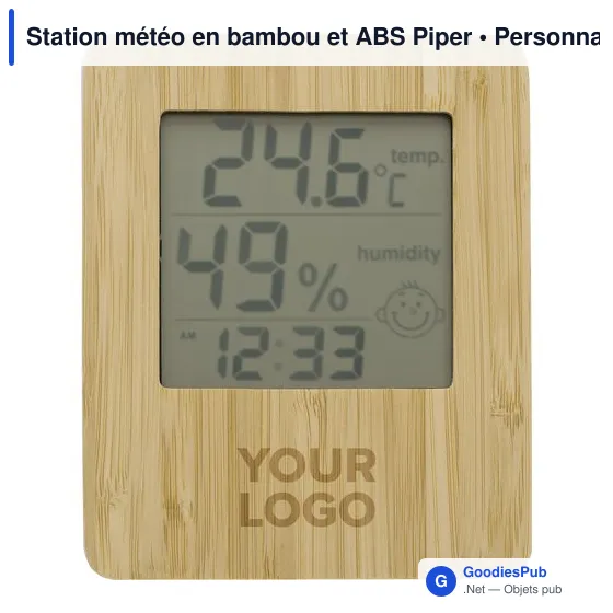 Station météo personnalisable en bambou et ABS avec logo - Piper - Image 4