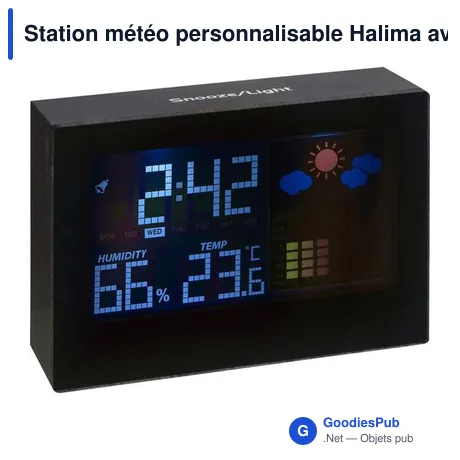 Station météo personnalisable Halima avec logo pour entreprise