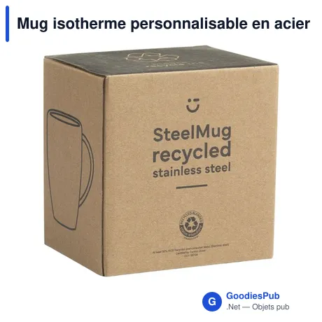 Mug isotherme personnalisable en acier inoxydable recyclé - SteelMug RCSavec logo