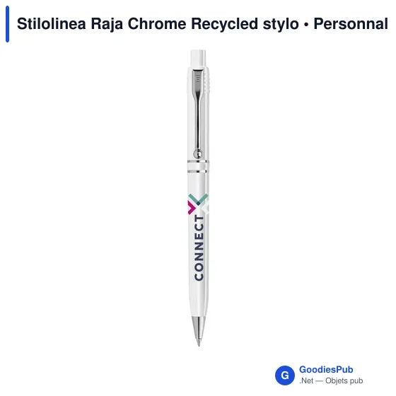 Stylo à bille personnalisable en plastique recyclé avec logo - Stilolinea Raja Chrome - Image 3