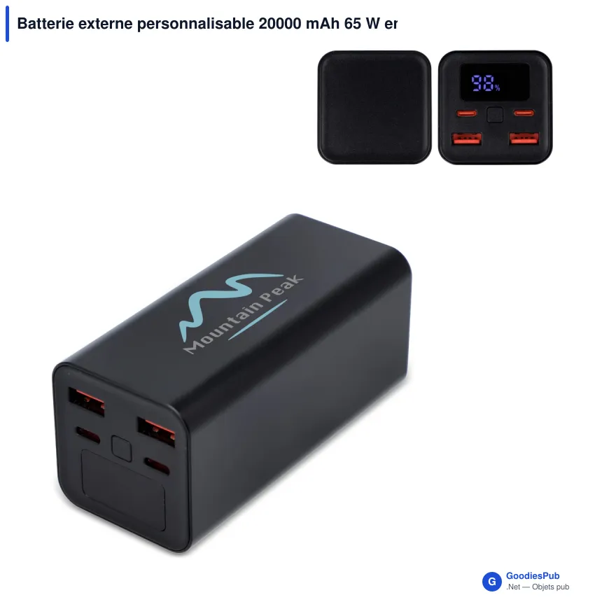 Batterie externe personnalisable 20000 mAh 65 W en aluminium avec logo - Stratos - Image 1