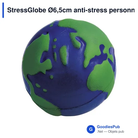StressGlobe Ø6,5cm anti-stress personnalisé avec logo entreprise bleu