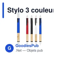 Stylo 3 couleurs personnalisable en ABS recyclé avec grip bambou - Miniature 1