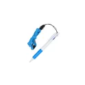 Variante Blanc / Bleu - Stylo bille personnalisable 3 couleurs avec grip et cordon avec logo - Stylo Cordon