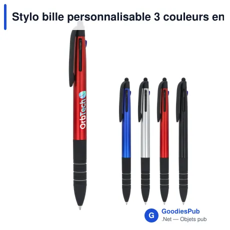 Stylo bille personnalisable 3 couleurs en ABS avec logo - Élégant