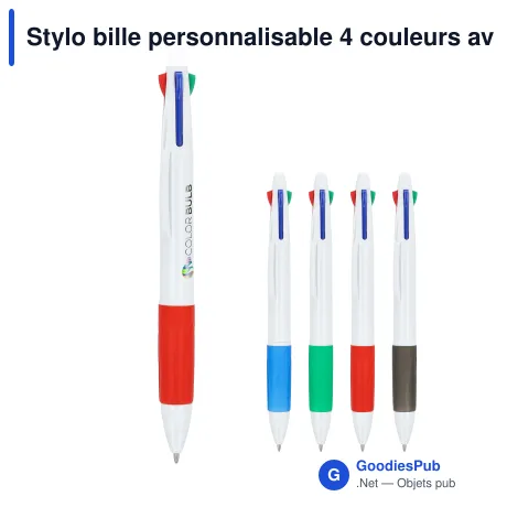 Stylo bille personnalisable 4 couleurs avec grip avec logo - Stylo 4 Couleurs Grip