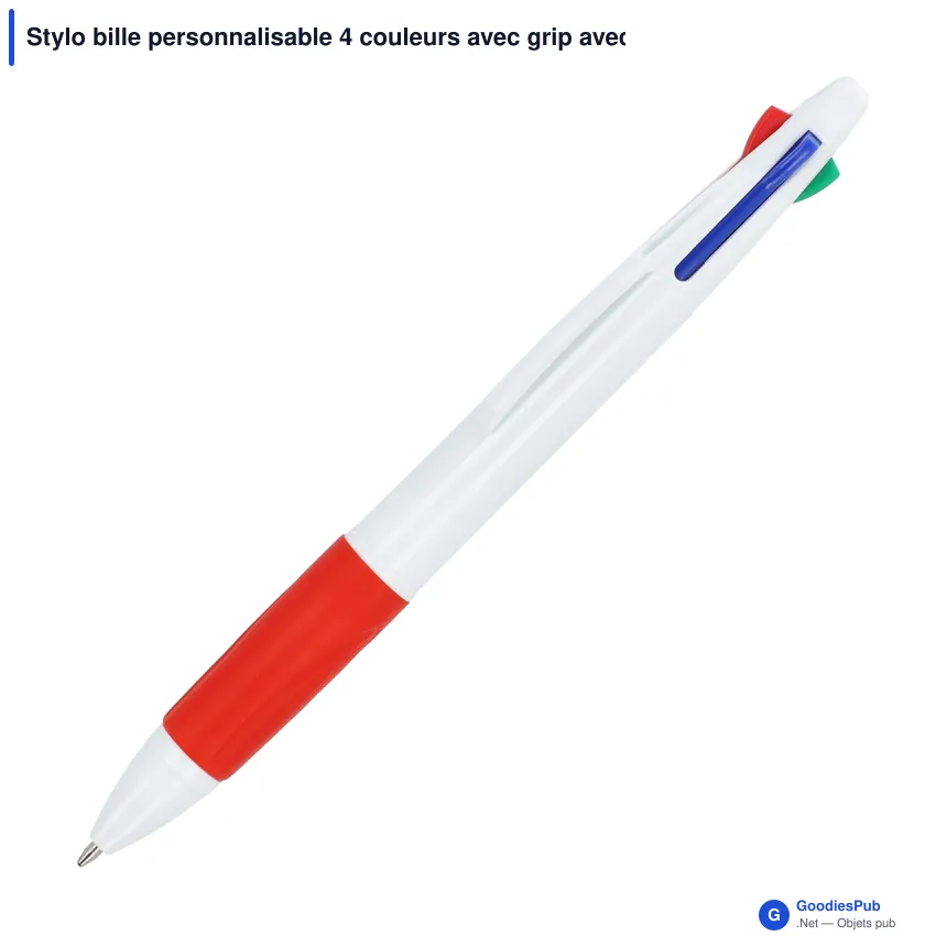 Stylo bille personnalisable 4 couleurs avec grip avec logo - Stylo 4 Couleurs Grip - Image 2