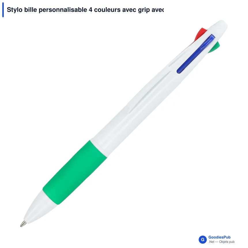 Stylo bille personnalisable 4 couleurs avec grip avec logo - Stylo 4 Couleurs Grip - Image 4