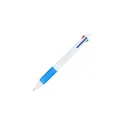 Variante Blanc / Bleu - Stylo bille personnalisable 4 couleurs avec grip avec logo - Stylo 4 Couleurs Grip