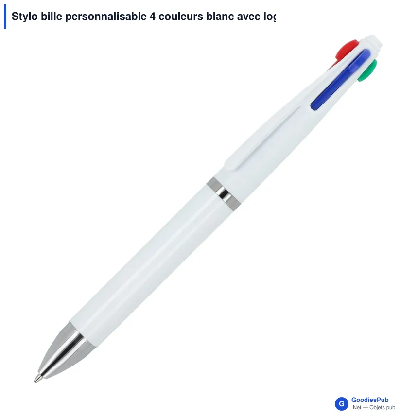 Stylo bille personnalisable 4 couleurs blanc avec logo - Stylo 4 Couleurs - Image 2