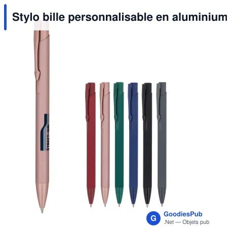 Stylo bille personnalisable en aluminium soft touch Deluxe avec logo - Alicante