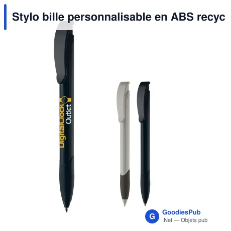 Stylo bille personnalisable en ABS recyclé à grip avec logo - Apollo
