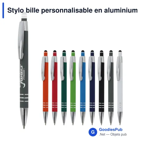 Stylo bille personnalisable en aluminium toucher doux avec logo - Athènes