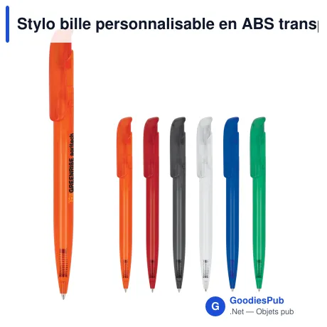 Stylo bille personnalisable en ABS transparent avec logo - Atlas