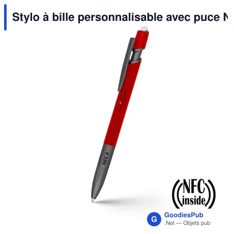 Stylo à bille personnalisable avec puce NFC - Teaganavec logo