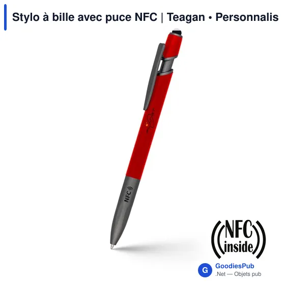 Stylo à bille personnalisable avec puce NFC - Teaganavec logo - Image 1