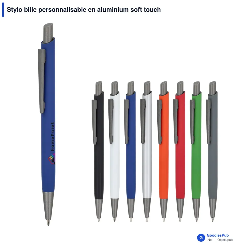 Stylo bille personnalisable en aluminium soft touch avec logo - Boston - Image 1