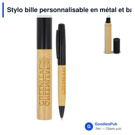 Stylo bille personnalisable en métal et bambou en tube avec logo - Black Tube