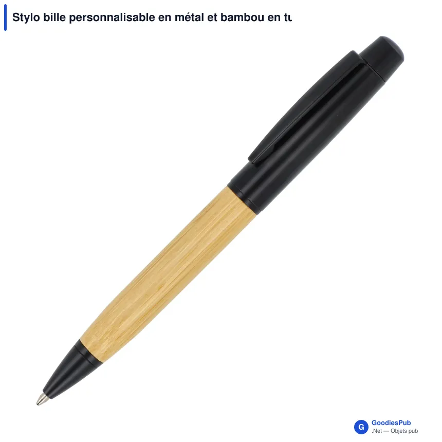 Stylo bille personnalisable en métal et bambou en tube avec logo - Black Tube - Image 2
