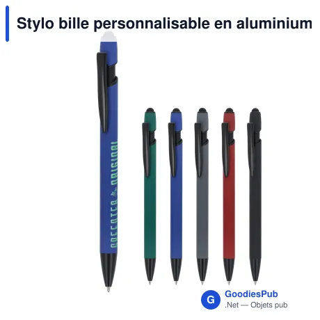 Stylo bille personnalisable en aluminium soft touch mat avec logo - Paris