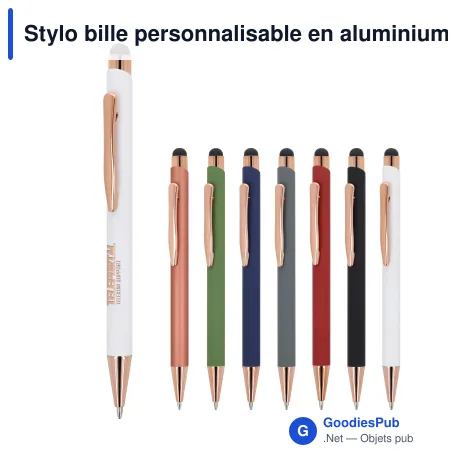 Stylo bille personnalisable en aluminium détails or rose avec logo - Prague