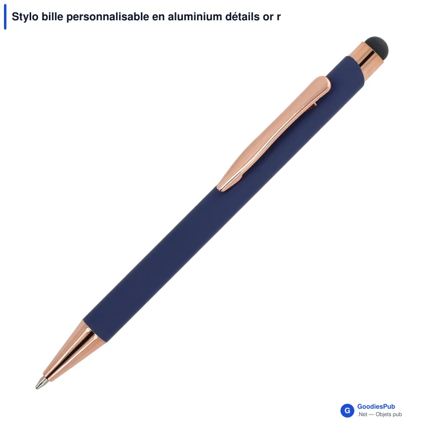 Stylo bille personnalisable en aluminium détails or rose avec logo - Prague - Image 2