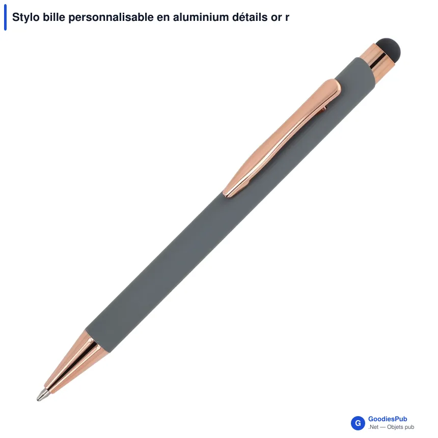 Stylo bille personnalisable en aluminium détails or rose avec logo - Prague - Image 3