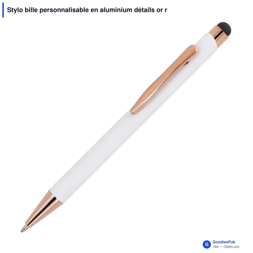Stylo bille personnalisable en aluminium détails or rose avec logo - Prague - Image 4