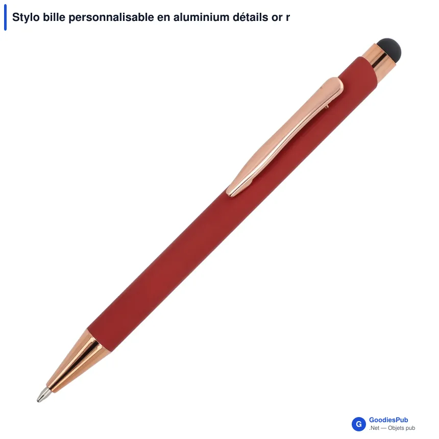 Stylo bille personnalisable en aluminium détails or rose avec logo - Prague - Image 5