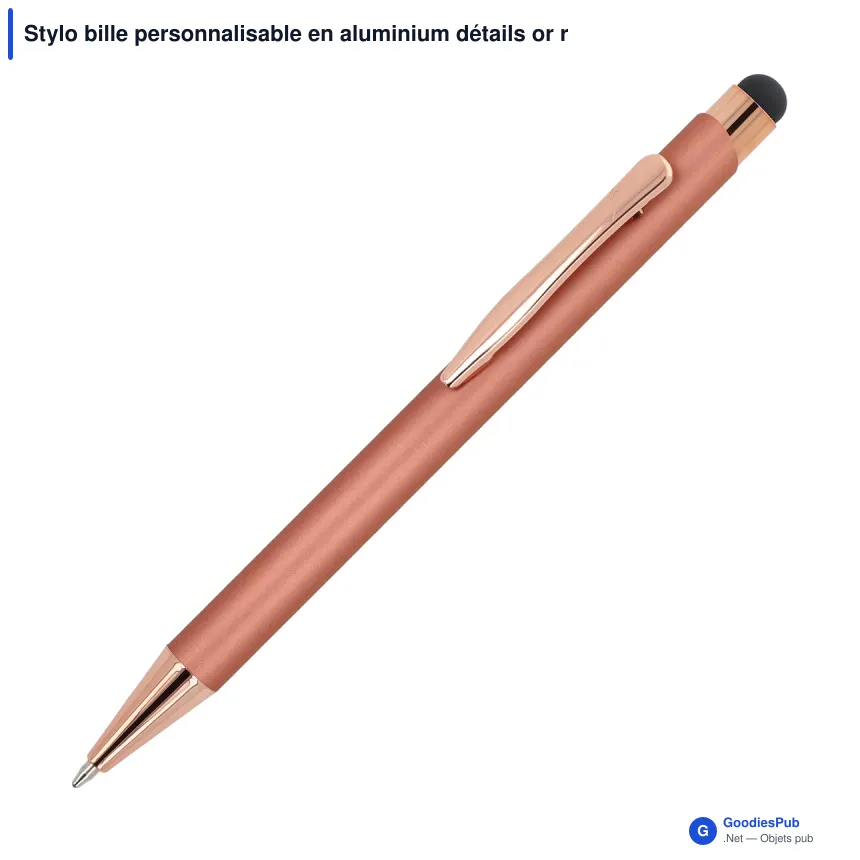 Stylo bille personnalisable en aluminium détails or rose avec logo - Prague - Image 6