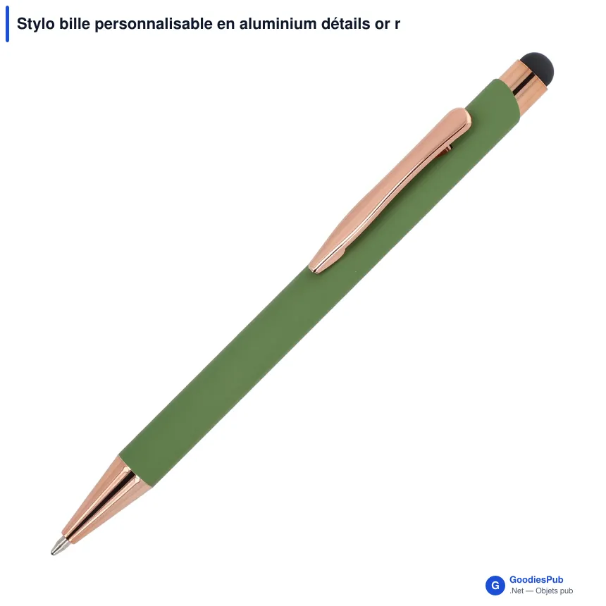 Stylo bille personnalisable en aluminium détails or rose avec logo - Prague - Image 7